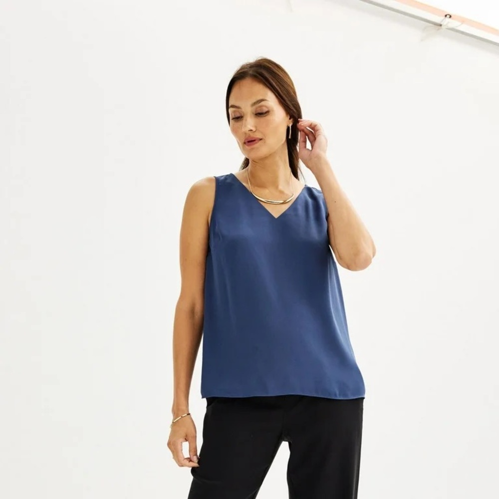 Nine West Deep Blue V-Neck Blouse